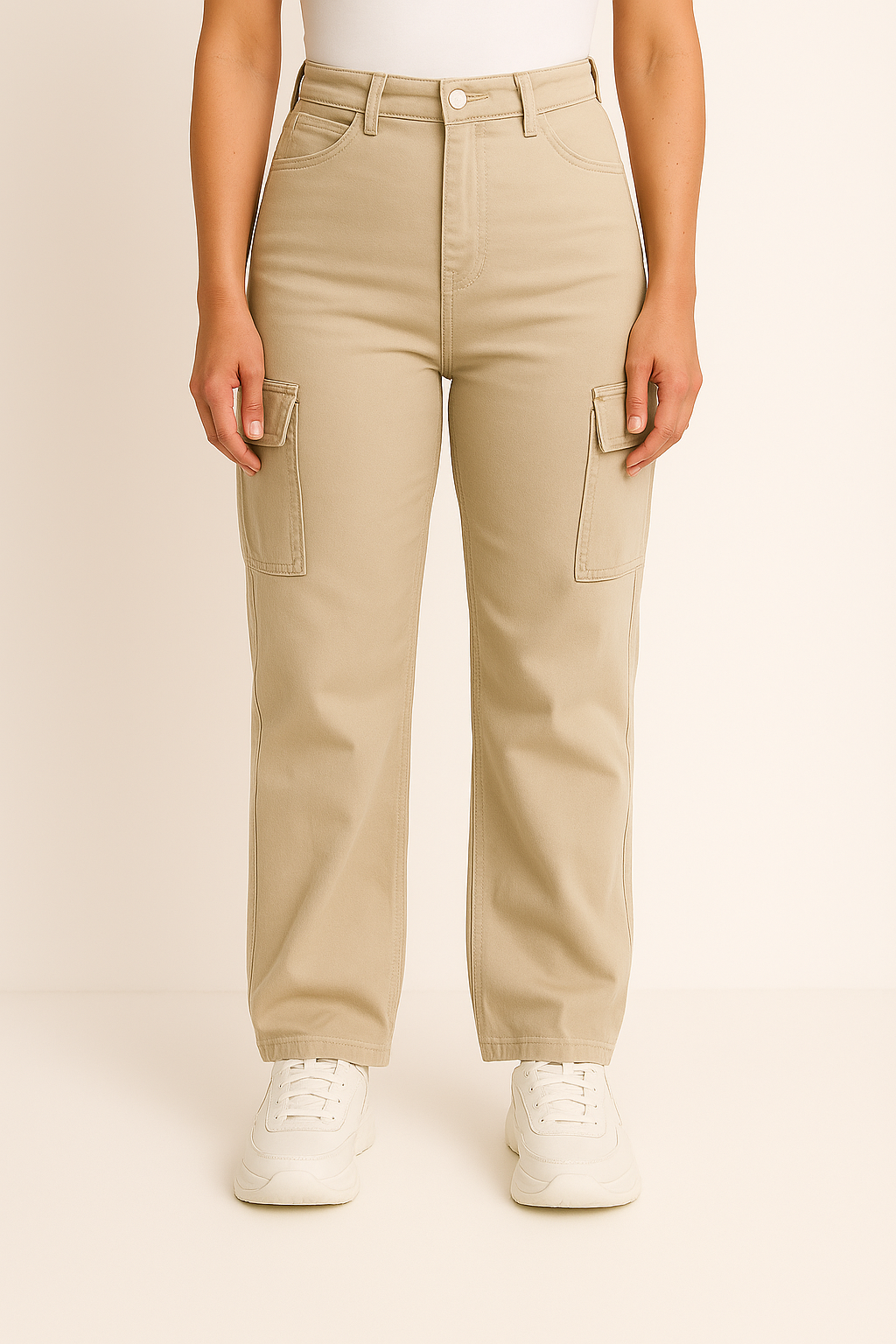 Audrey - Women’s Relax Cargo Jeans – High-Rise Stretch Utility Denim Pants