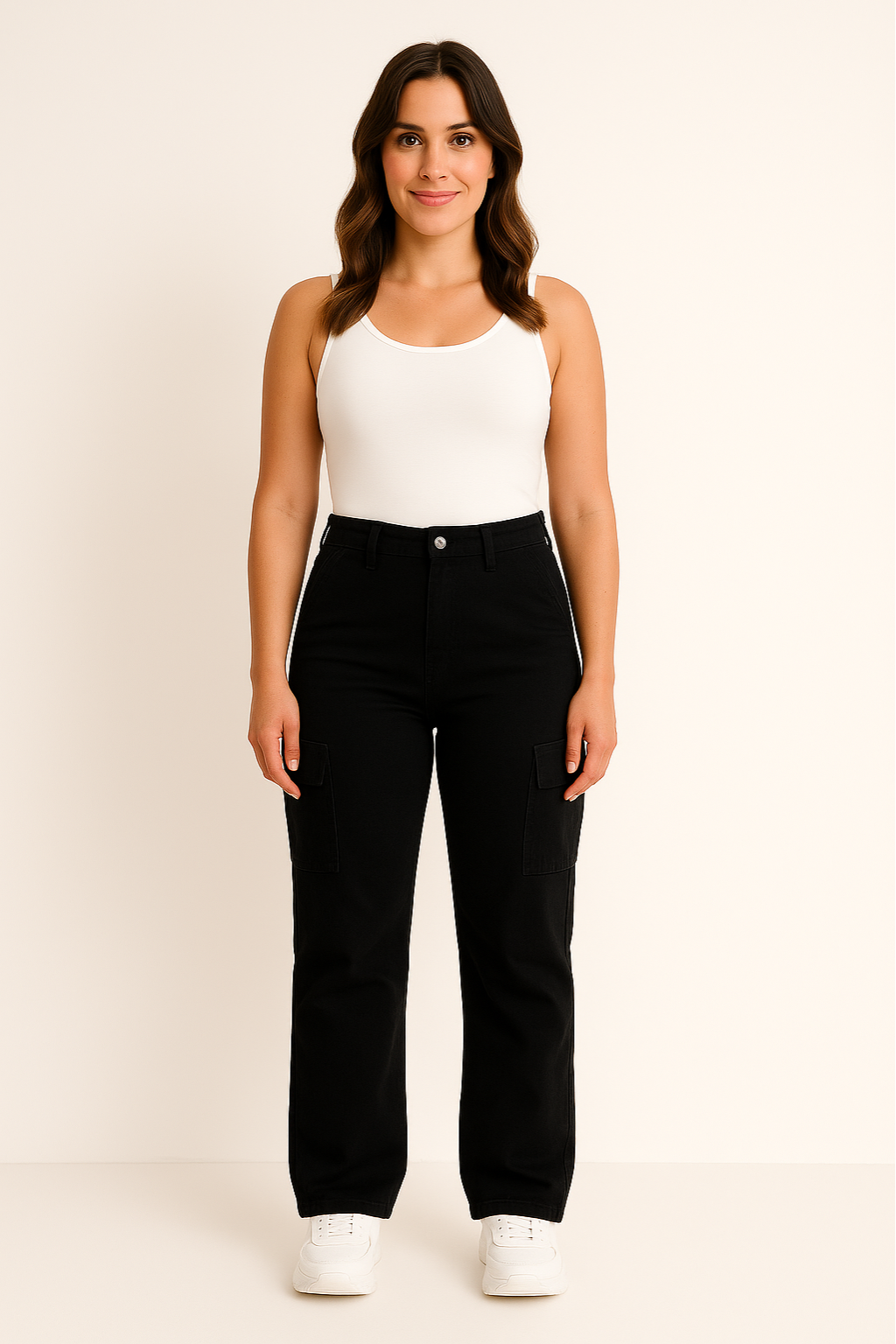 Audrey - Women’s Relax Cargo Jeans – High-Rise Stretch Utility Denim Pants