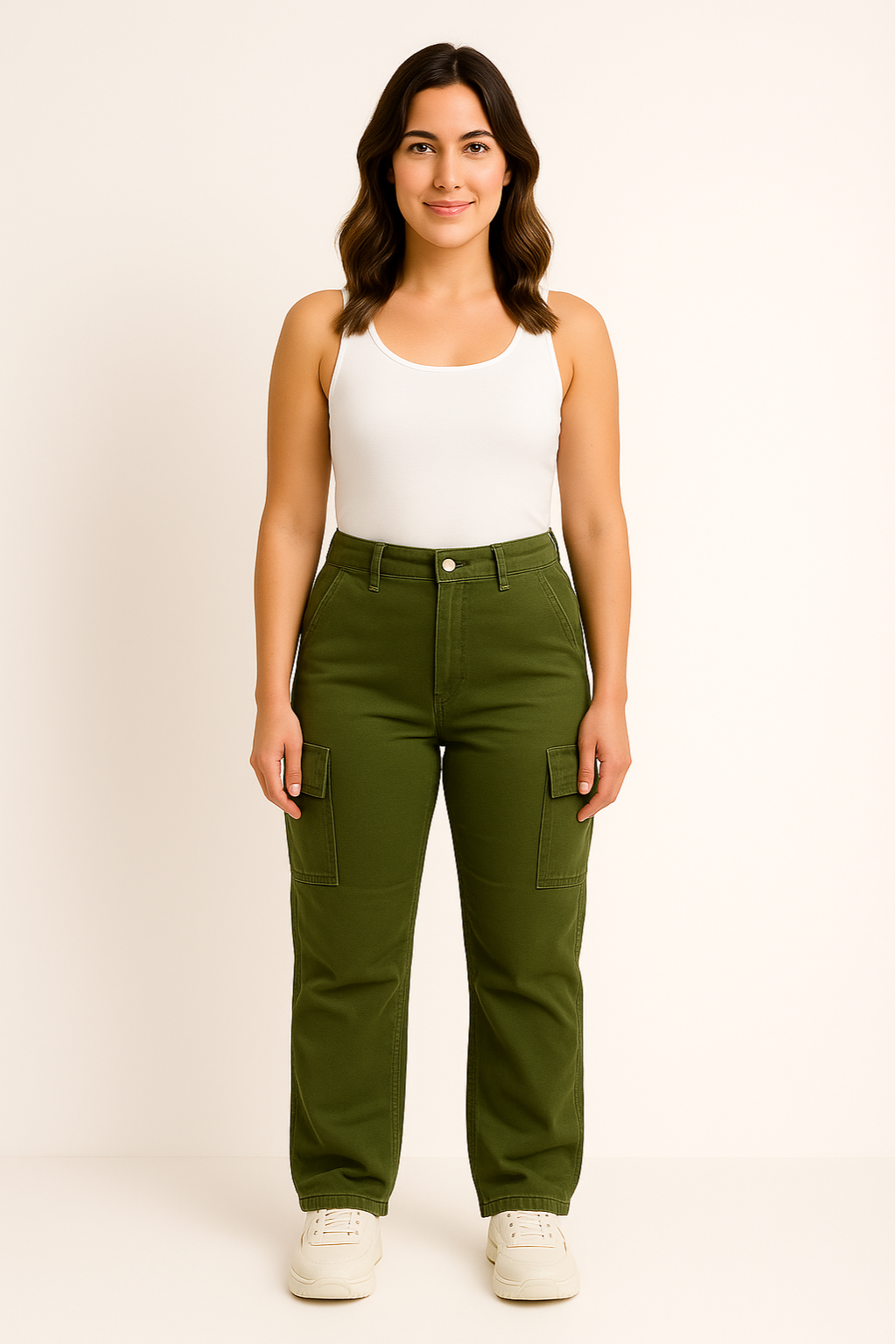 Audrey - Women’s Relax Cargo Jeans – High-Rise Stretch Utility Denim Pants