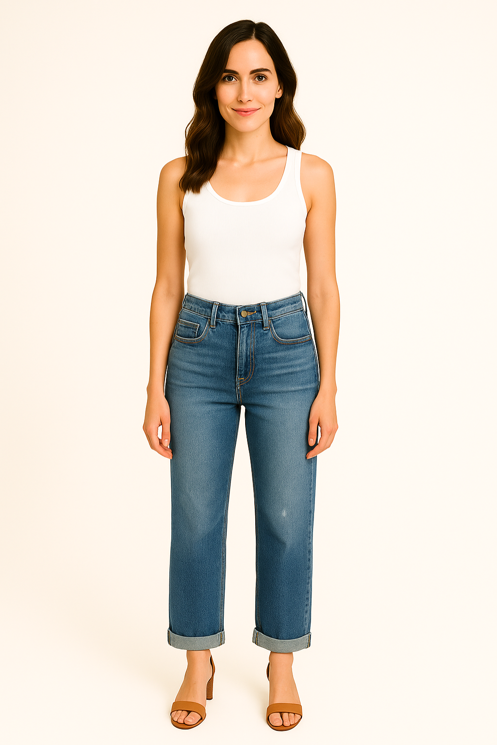 Roberta - Chic High-Waist Women's Jeans with Button Closure – Flattering Fit & Versatile Style