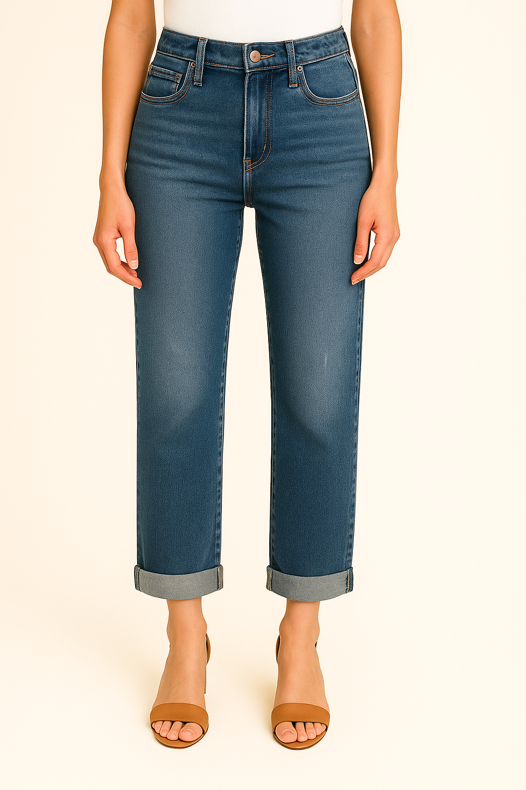 Roberta - Chic High-Waist Women's Jeans with Button Closure – Flattering Fit & Versatile Style