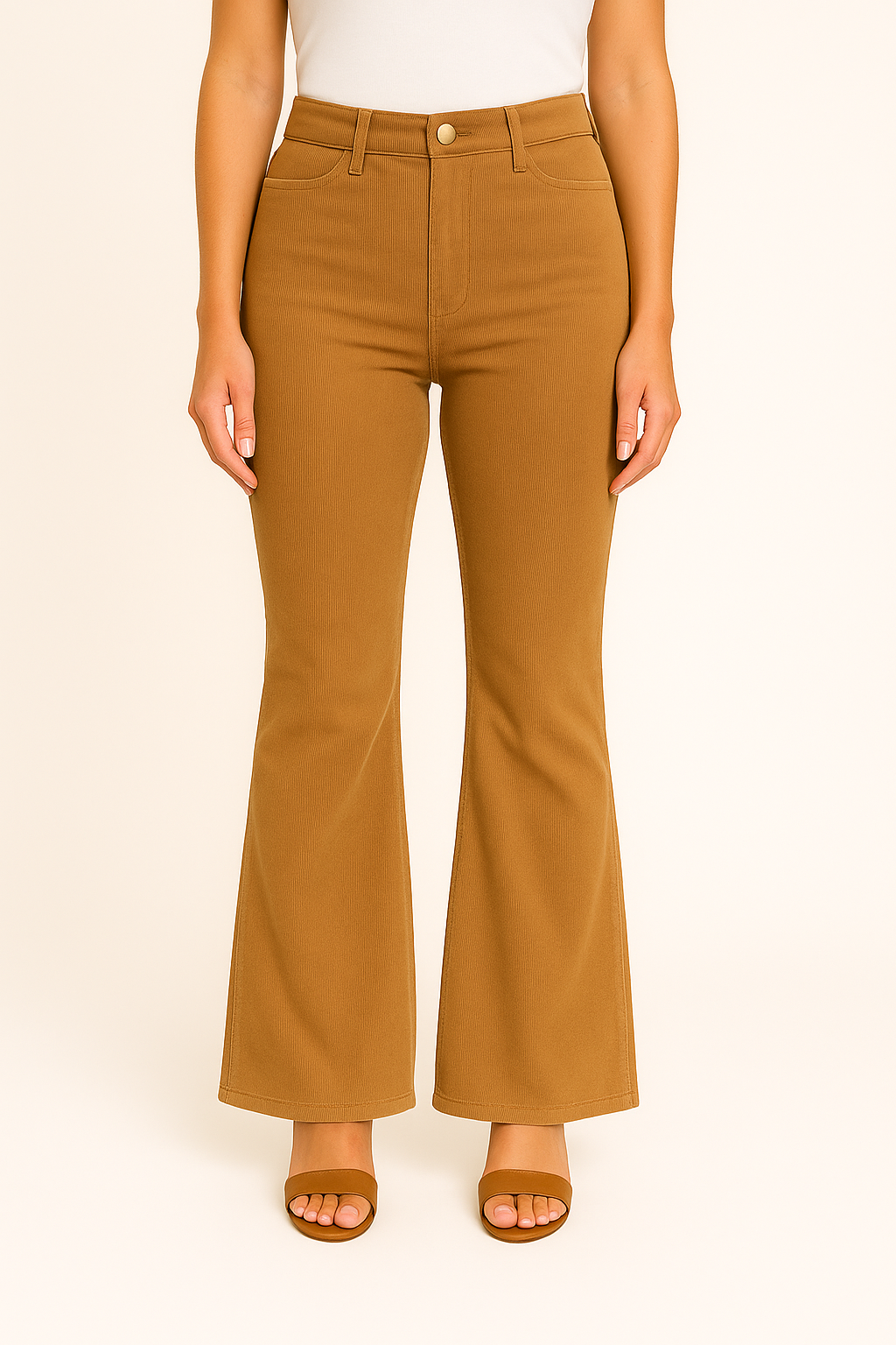 Rose - Chic Flared Corduroy Pants – Women's High-Rise, Soft Fabric, Timeless Style