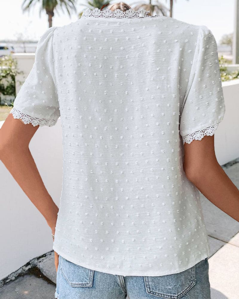 Zoe | Lace Blouse with Short Sleeves and V-Neck