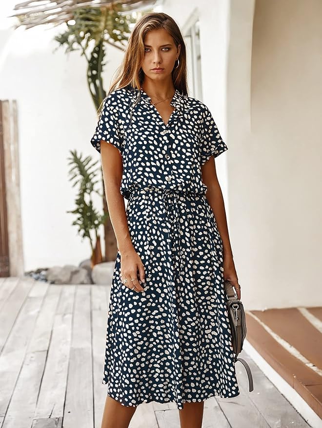 Naomi | Elegant Midi Dress with Short Sleeves – Timeless Style