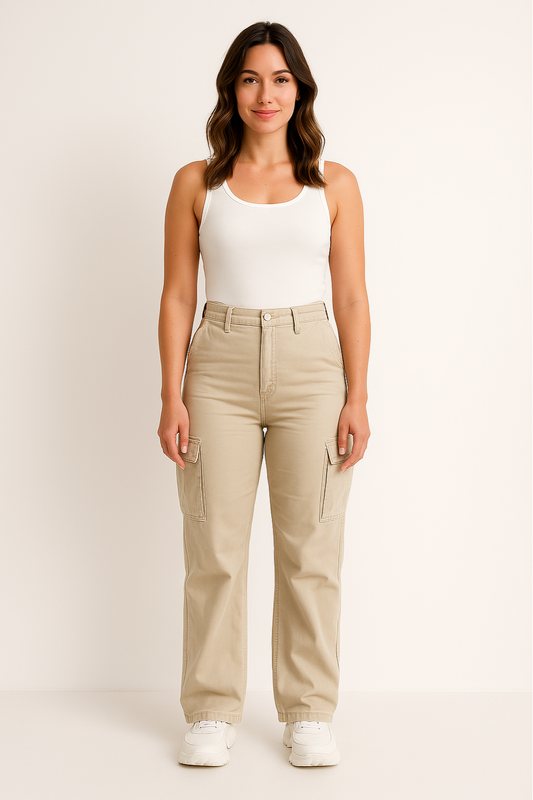 Audrey - Women’s Relax Cargo Jeans – High-Rise Stretch Utility Denim Pants