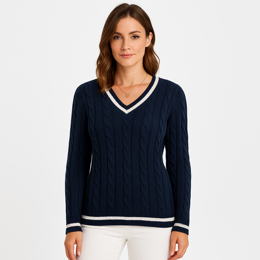 Ava - Women's V-Neck Cozy Sweater for Autumn - Relaxed Fit & Soft Knit