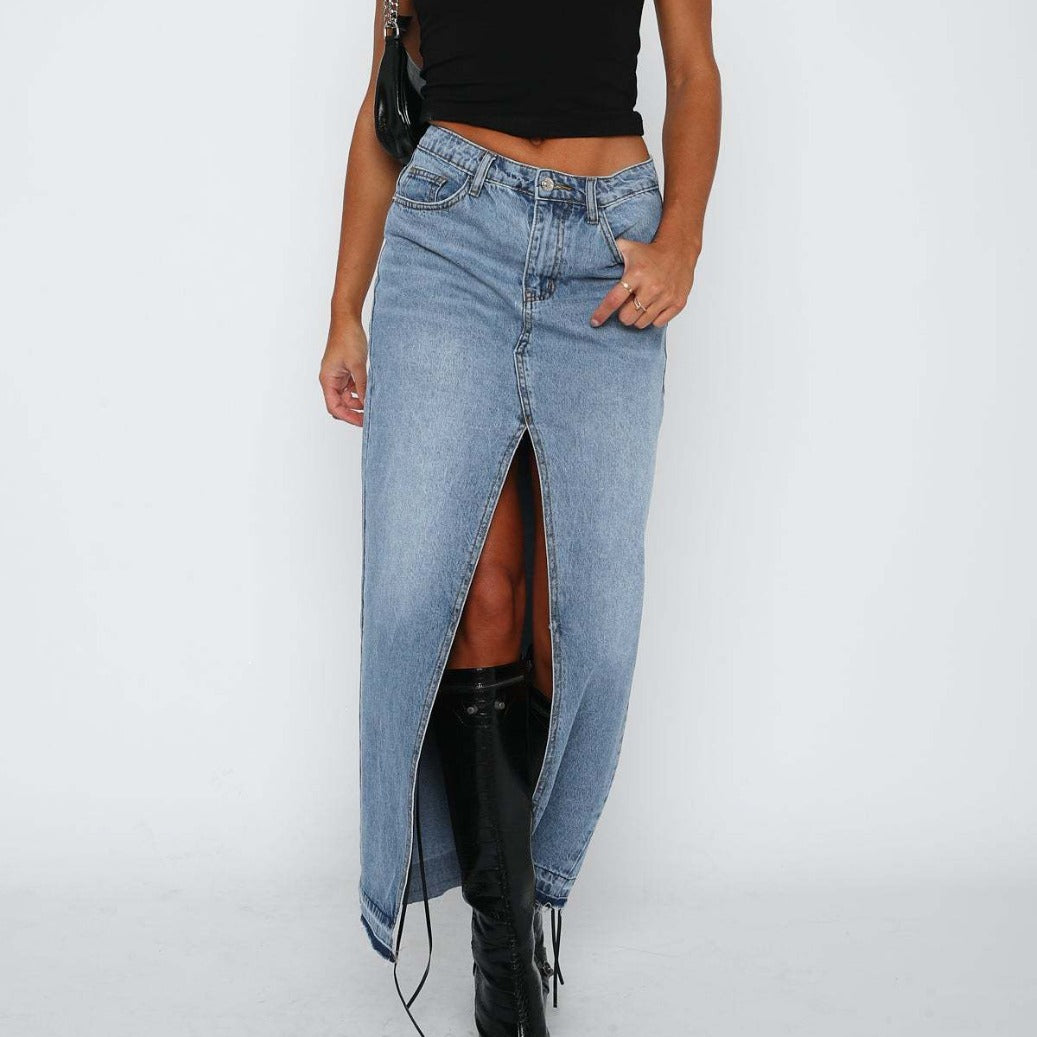 Novella | Trendy High-Waist Denim Skirt with Front Slit