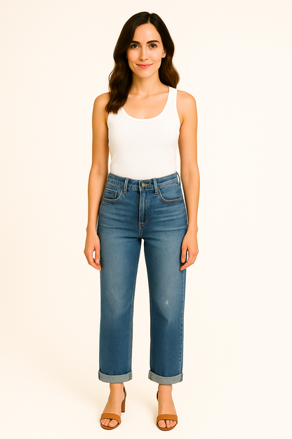 Roberta - Chic High-Waist Women's Jeans with Button Closure – Flattering Fit & Versatile Style