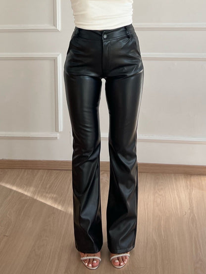 Alaina | Black Faux Leather Pants – Sleek and Modern